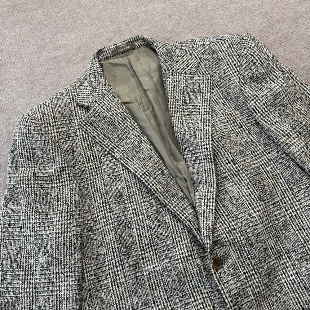 Baldessarini Tweed White Black Brown Lined Wool Blazer Glen Plaid 48 Italy